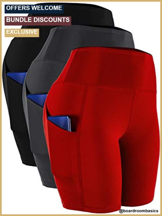 Pants - High Waist Spandex Biker Shorts with Side Pockets for Yoga Running